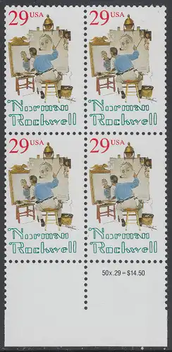 USA Michel 2472 / Scott 2839 postfrisch BLOCK RÄNDER unten (a2) - 100. Geburtstag von Norman Rockwell, Maler