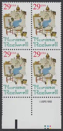 USA Michel 2472 / Scott 2839 postfrisch BLOCK RÄNDER unten m/ copyright symbol - 100. Geburtstag von Norman Rockwell, Maler