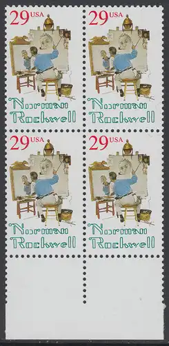 USA Michel 2472 / Scott 2839 postfrisch BLOCK RÄNDER unten (a1) - 100. Geburtstag von Norman Rockwell, Maler