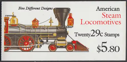 USA Michel 2479-2483 / Scott 2843-2847 postfrisch Markenheftchen(20) - Dampflokomotiven