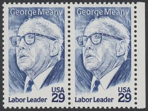 USA Michel 2484 / Scott 2848 postfrisch horiz.PAAR RAND rechts - 100. Geburtstag von George Meany (1894-1980), Arbeiterführer, Präsident der Arbeiterorganisationen AFL und CIO
