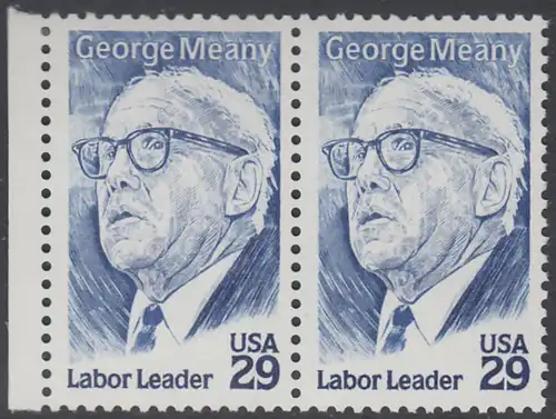 USA Michel 2484 / Scott 2848 postfrisch horiz.PAAR RAND links - 100. Geburtstag von George Meany (1894-1980), Arbeiterführer, Präsident der Arbeiterorganisationen AFL und CIO