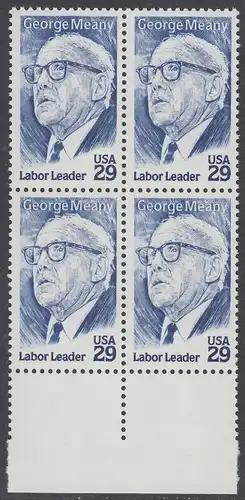 USA Michel 2484 / Scott 2848 postfrisch BLOCK RÄNDER unten (a1) - 100. Geburtstag von George Meany (1894-1980), Arbeiterführer, Präsident der Arbeiterorganisationen AFL und CIO