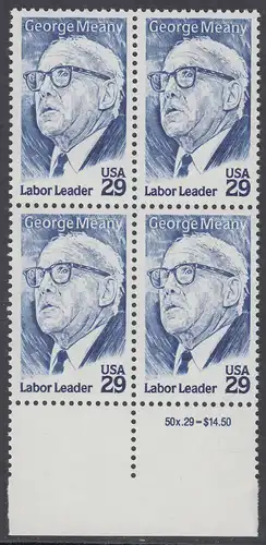 USA Michel 2484 / Scott 2848 postfrisch BLOCK RÄNDER unten (a2) - 100. Geburtstag von George Meany (1894-1980), Arbeiterführer, Präsident der Arbeiterorganisationen AFL und CIO