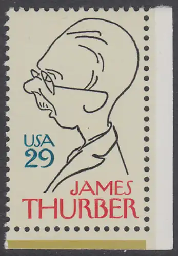 USA Michel 2491 / Scott 2862 postfrisch EINZELMARKE ECKRAND unten rechts - 100. Geburtstag von James Thurber (1894-1961), Schriftsteller und Cartoonist