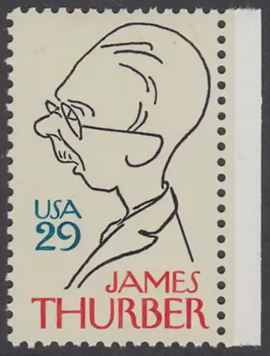 USA Michel 2491 / Scott 2862 postfrisch EINZELMARKE RAND rechts - 100. Geburtstag von James Thurber (1894-1961), Schriftsteller und Cartoonist