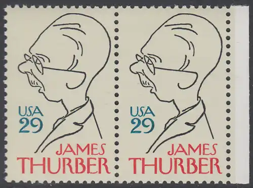 USA Michel 2491 / Scott 2862 postfrisch horiz.PAAR RAND rechts - 100. Geburtstag von James Thurber (1894-1961), Schriftsteller und Cartoonist