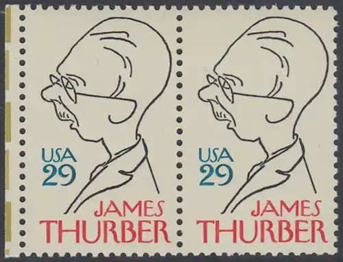 USA Michel 2491 / Scott 2862 postfrisch horiz.PAAR RAND links - 100. Geburtstag von James Thurber (1894-1961), Schriftsteller und Cartoonist