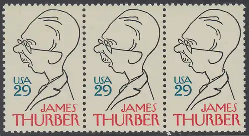 USA Michel 2491 / Scott 2862 postfrisch horiz.STRIP(3) - 100. Geburtstag von James Thurber (1894-1961), Schriftsteller und Cartoonist