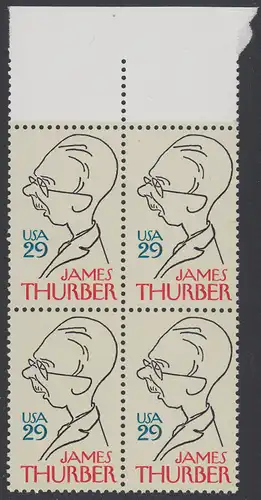 USA Michel 2491 / Scott 2862 postfrisch BLOCK RÄNDER oben (a2) - 100. Geburtstag von James Thurber (1894-1961), Schriftsteller und Cartoonist