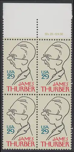 USA Michel 2491 / Scott 2862 postfrisch BLOCK RÄNDER oben (a1) - 100. Geburtstag von James Thurber (1894-1961), Schriftsteller und Cartoonist