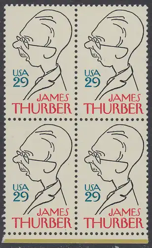 USA Michel 2491 / Scott 2862 postfrisch BLOCK RÄNDER unten - 100. Geburtstag von James Thurber (1894-1961), Schriftsteller und Cartoonist