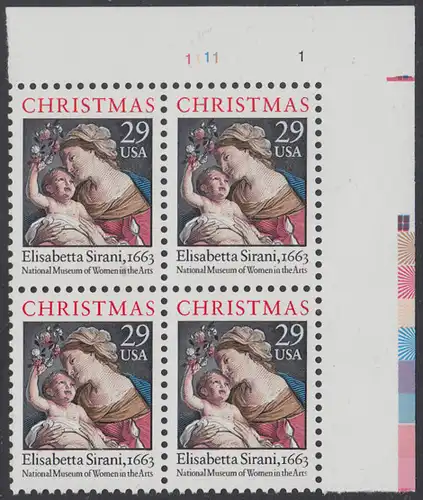 USA Michel 2526A / Scott 2871 postfrisch PLATEBLOCK ECKRAND oben rechts - Weihnachten: Maria mit Kind