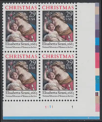 USA Michel 2526A / Scott 2871 postfrisch PLATEBLOCK ECKRAND unten rechts - Weihnachten: Maria mit Kind