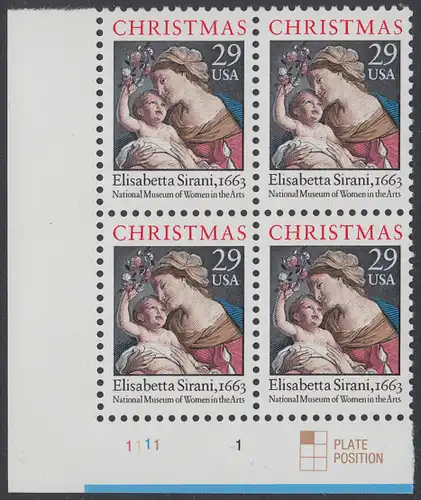 USA Michel 2526A / Scott 2871 postfrisch PLATEBLOCK ECKRAND unten links - Weihnachten: Maria mit Kind
