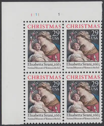 USA Michel 2526A / Scott 2871 postfrisch PLATEBLOCK ECKRAND oben links - Weihnachten: Maria mit Kind