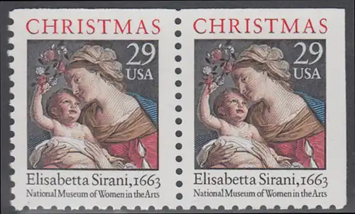 USA Michel 2526D / Scott 2871b postfrisch horiz.PAAR (oben / rechts ungezähnt) - Weihnachten: Maria mit Kind