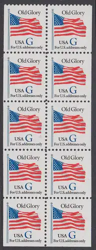 USA Michel 2538E / Scott 2884 postfrisch Markenheftchenblatt(10) - Flagge \"Old Glory\" (blaues G)