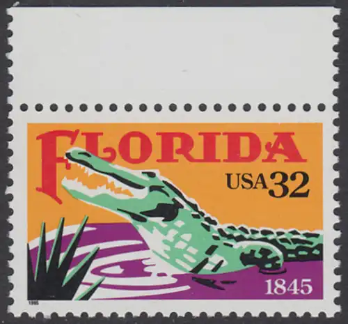 USA Michel 2545 / Scott 2950 postfrisch EINZELMARKE RAND oben - 150 Jahre Staat Florida: Alligator