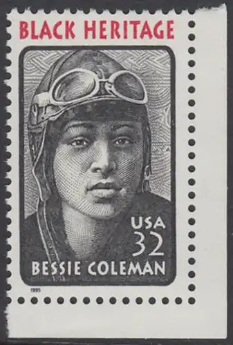 USA Michel 2558 / Scott 2956 postfrisch EINZELMARKE ECKRAND unten rechts - Schwarzamerikanisches Erbe: Bessie Coleman, Pilotin