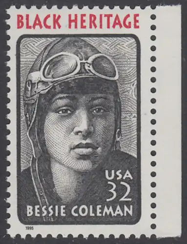 USA Michel 2558 / Scott 2956 postfrisch EINZELMARKE RAND rechts - Schwarzamerikanisches Erbe: Bessie Coleman, Pilotin