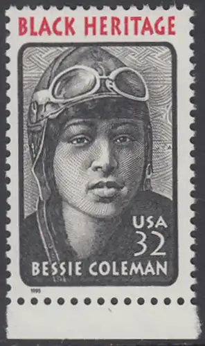 USA Michel 2558 / Scott 2956 postfrisch EINZELMARKE RAND unten - Schwarzamerikanisches Erbe: Bessie Coleman, Pilotin