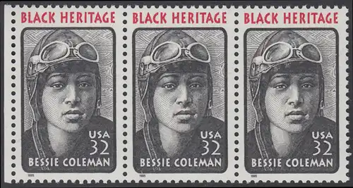 USA Michel 2558 / Scott 2956 postfrisch horiz.STRIP(3) RAND links - Schwarzamerikanisches Erbe: Bessie Coleman, Pilotin