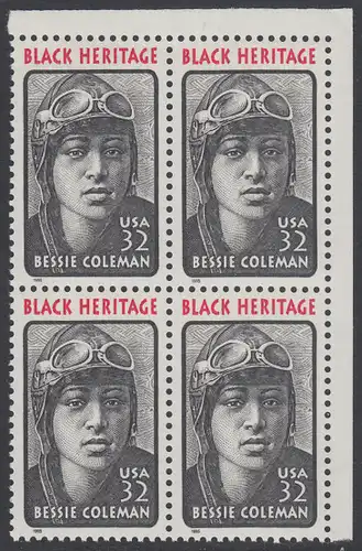 USA Michel 2558 / Scott 2956 postfrisch BLOCK ECKRAND oben rechts - Schwarzamerikanisches Erbe: Bessie Coleman, Pilotin