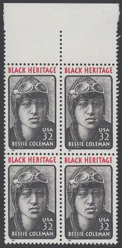 USA Michel 2558 / Scott 2956 postfrisch BLOCK RÄNDER oben (a1) - Schwarzamerikanisches Erbe: Bessie Coleman, Pilotin