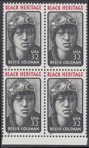 USA Michel 2558 / Scott 2956 postfrisch BLOCK RÄNDER unten - Schwarzamerikanisches Erbe: Bessie Coleman, Pilotin