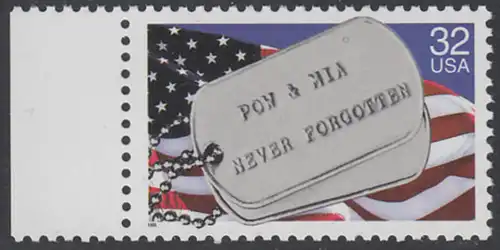 USA Michel 2569 / Scott 2966 postfrisch EINZELMARKE RAND links (a1) - Kriegsgefangene und Vermißte; Militärische Erkennungsmarken, Staatsflagge