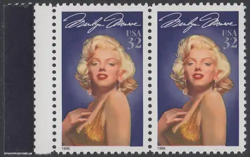 USA Michel 2570 / Scott 2967 postfrisch horiz.PAAR RAND links - Hollywood-Legenden: Marilyn Monroe (1926-1962), Schauspielerin