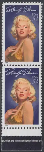 USA Michel 2570 / Scott 2967 postfrisch vert.PAAR RAND unten - Hollywood-Legenden: Marilyn Monroe (1926-1962), Schauspielerin