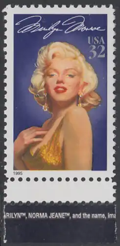 USA Michel 2570 / Scott 2967 postfrisch EINZELMARKE RAND unten (a1) - Hollywood-Legenden: Marilyn Monroe (1926-1962), Schauspielerin