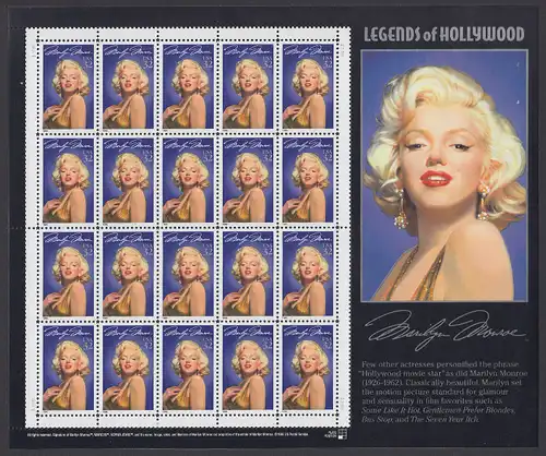 USA Michel 2570 / Scott 2967 postfrisch BOGEN(20) - Hollywood-Legenden: Marilyn Monroe (1926-1962), Schauspielerin