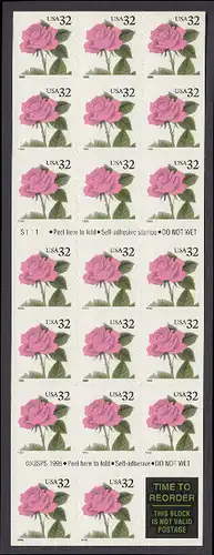 USA Michel 2571 / Scott 2492 postfrisch Folioblatt(20) - Blumen: Rose