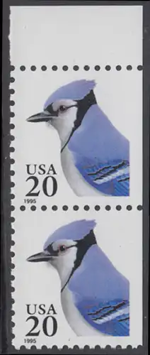 USA Michel 2574 / Scott 2483 postfrisch vert.PAAR RAND oben (rechts ungezähnt) - Tiere: Blauhäher