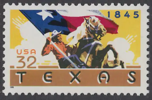 USA Michel 2575 / Scott 2968 postfrisch EINZELMARKE - 150 Jahre Staat Texas: Reiter mit texanischer Fahne