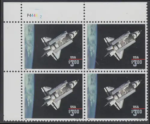 USA Michel 2581 / Scott 2544 postfrisch PLATEBLOCK ECKRAND oben links m/ Platten-# P44442 - Schnellpostmarke: Raumfahrzeug