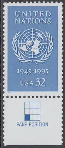 USA Michel 2582 / Scott 2974 postfrisch EINZELMARKE RAND unten (a2) - 50 Jahre Vereinte Nationen (UNO)