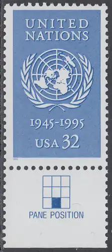 USA Michel 2582 / Scott 2974 postfrisch EINZELMARKE RAND unten (a3) - 50 Jahre Vereinte Nationen (UNO)