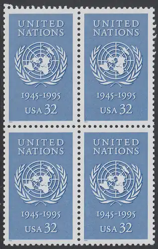 USA Michel 2582 / Scott 2974 postfrisch BLOCK - 50 Jahre Vereinte Nationen (UNO)