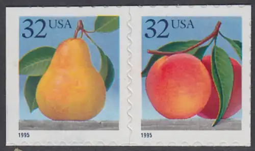 USA Michel 2603-2604 / Scott 2493-2494 postfrisch horiz.PAAR (a2) - Früchte: Pfirsiche/Birne