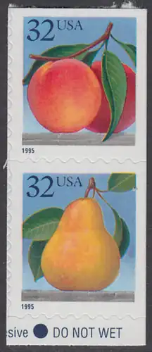 USA Michel 2603-2604 / Scott 2493-2494 postfrisch vert.PAAR (a4) - Früchte: Pfirsiche/Birne