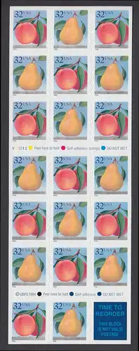 USA Michel 2603-2604 / Scott 2494a postfrisch Folioblatt(20) - Früchte: Pfirsiche/Birne