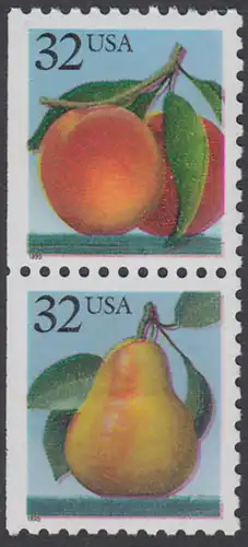 USA Michel 2605-2606 / Scott 2487-2488 postfrisch vert.PAAR (a2) - Früchte: Pfirsiche/Birne