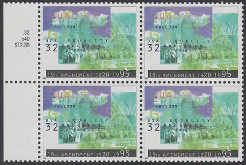 USA Michel 2614 / Scott 2980 postfrisch BLOCK RÄNDER links (a2) - Frauenwahlrecht: 75 Jahre 19. Verfassungszusatz