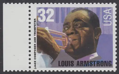 USA Michel 2615 / Scott 2982 postfrisch EINZELMARKE RAND links - Amerikanische Musikgeschichte: Louis Armstrong (1901-1971), Jazztrompeter und Sänger
