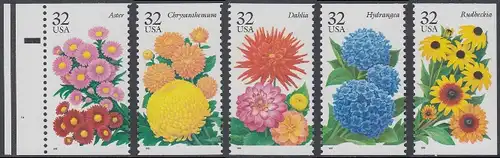 USA Michel 2637-2641 / Scott 2993-2997 postfrisch SATZ(5) EINZELMARKEN - Gartenblumen des Herbstes