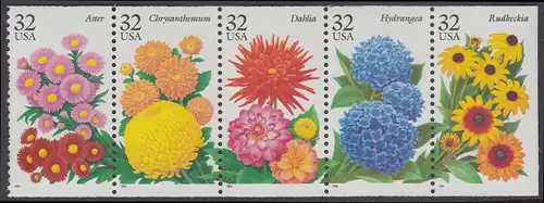 USA Michel 2637-2641 / Scott 2993-2997 postfrisch Markenheftchenblatt(5) - Gartenblumen des Herbstes